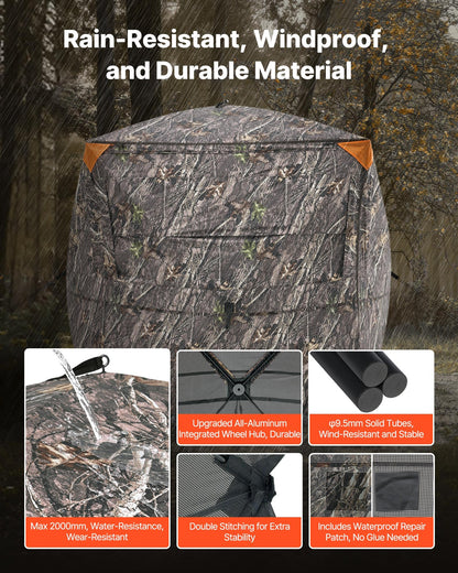 VEVOR Hunting Blind，See Through Ground Blinds with Carrying Bag, 360 Degree Portable Camouflage Tent，Durable Concealed Shelter with Silent Side Door and Window, for Turkey and Deer (4-5 Person)