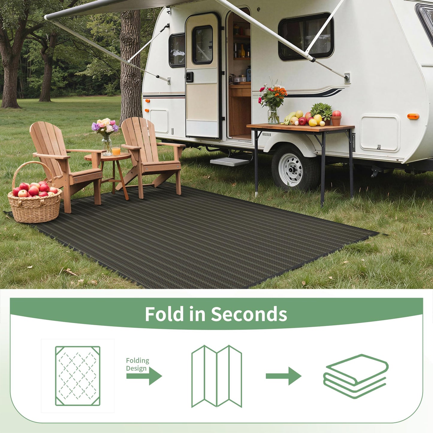 GENIMO Outdoor Rug for Patio Clearance, 10'x14' Reversible Plastic Straw Rugs, Lightweight Waterproof RV Camping Mat for Camper, Balcony, Deck, Backyard, Picnic, Black & Brown