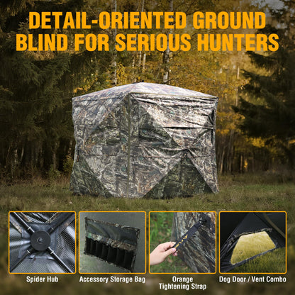 FLISSA Hunting Blind See-Through with Full-Opening Door, 2-3 Person Ground Camouflage Tent, 270 Degree, Portable and Durable 300D Reinforced Blind for Turkey, Deer, and Bear