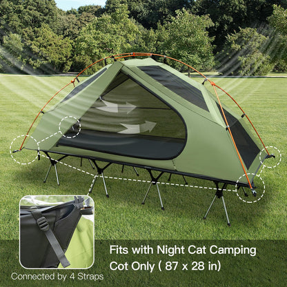 Night Cat Camping Cot Tent with Self-Inflating Sleeping Pad and Camping Sleeping Bag Waterproof 1-Person Off-Ground Combo Cot Bed for Adults Portable Easy Set-up Tent
