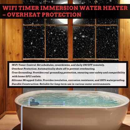 JHAOHEATE 3000W 240V Immersion Water Heater with Temp Control & WiFi Timer – Portable Submersible Heater for Baptistry, Above-Ground Pool, Spa, Inflatable Pool, Baptismal Pool, Bathtub & Hot Tub