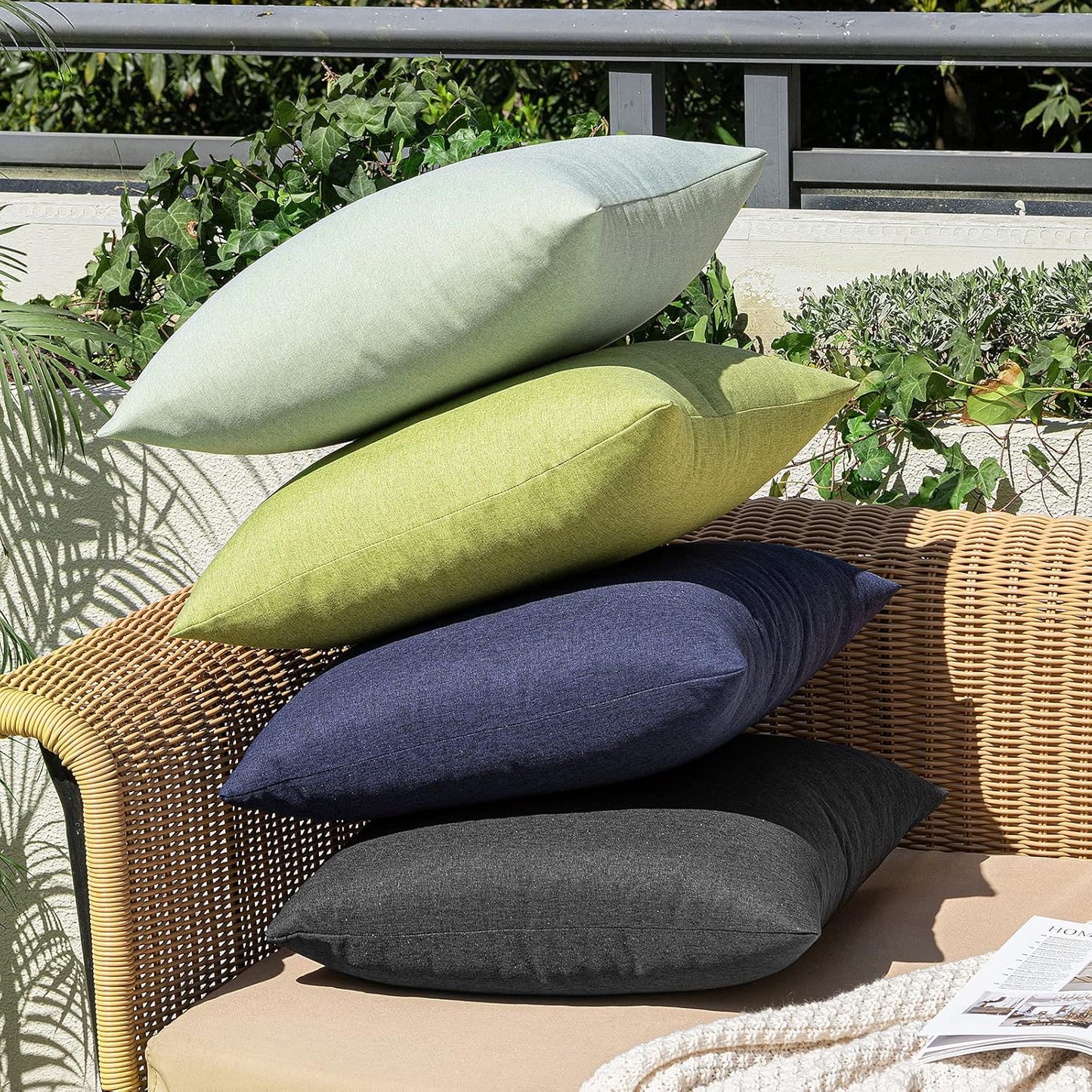 MIULEE Decorative Outdoor Throw Pillow Covers - Waterproof Faux Linen Cushion Cases | 26x26 Inch Black, Set of 2