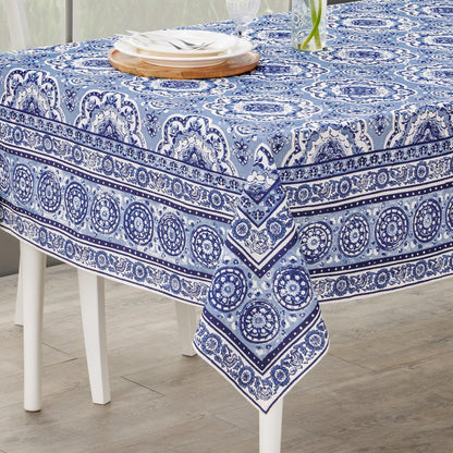 Maison d' Hermine Table Cloth Rectangle Table 100% Cotton 54 x 72 Inches Tablecloth Reusable Decorative for Dining Kitchen Room Farmhouse Party Home Hotel Restaurant Spring Summer - Melodie Bleue