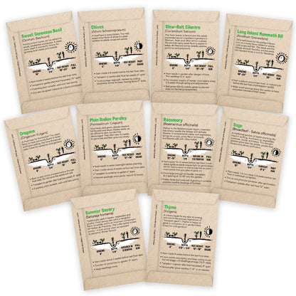 Culinary Herb Seeds Variety Pack: 10 Spice Herbs, Hydroponic Garden Indoors, Heirloom Planting Basil, Parsley, Sage, Thyme, Rosemary, Cilantro, Chives Dill Oregano, Summer Savory by Sustainable Sprout