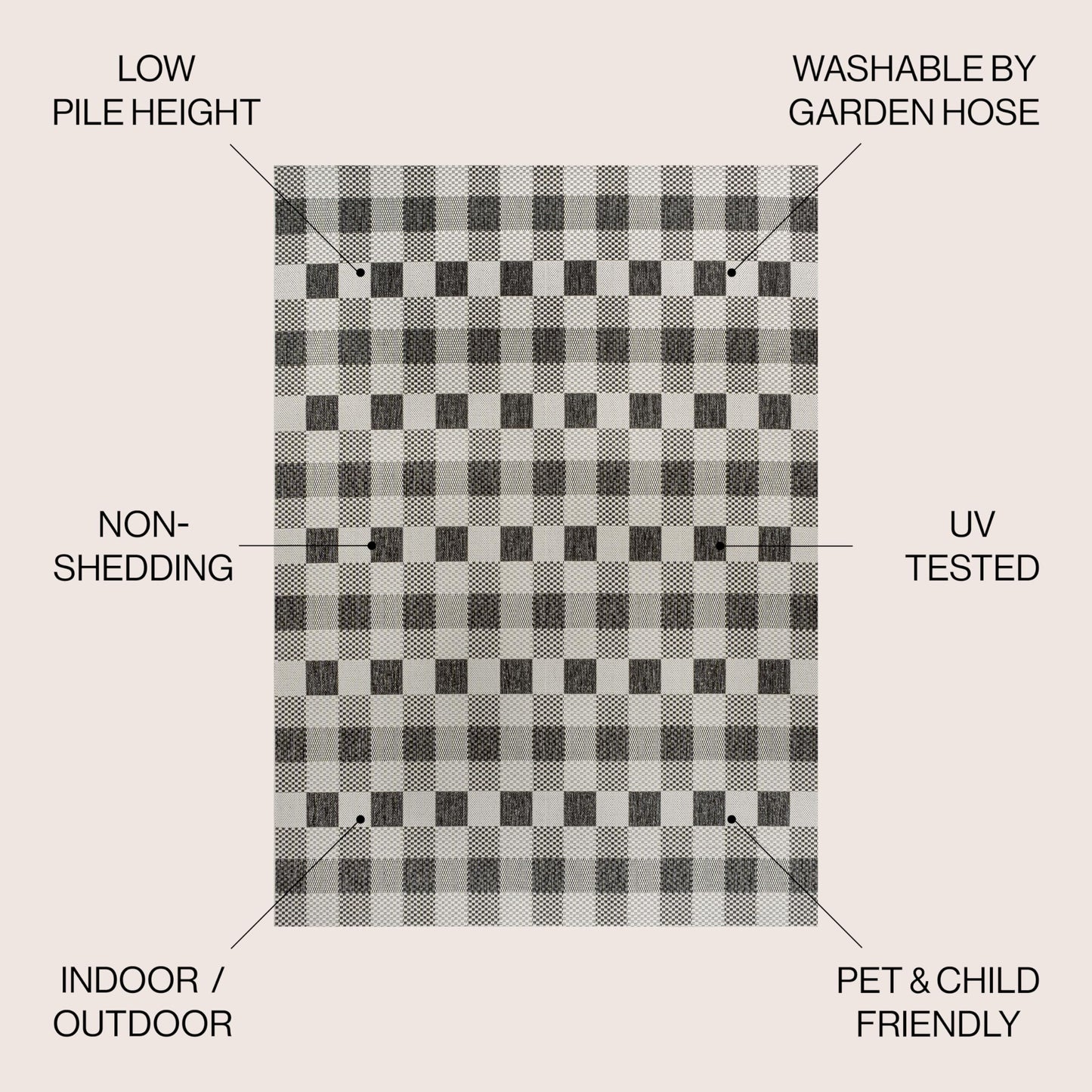 JONATHAN Y Geometric Bold Gingham Indoor Outdoor Area Rug 8X10 Black/Cream, Darcy Traditional for Backyard, Patio, Porch, Easy-Cleaning, High Traffic, Pet-Friendly, Non-Shedding (TSN201A-8)