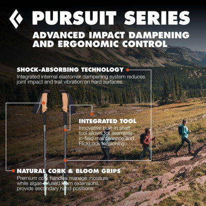 BLACK DIAMOND Pursuit Shock Trekking Poles (Pair)| Shock-Absorbing Design | Adjustable Aluminum | for Hiking & Backpacking | Steel Grey-Foam Green