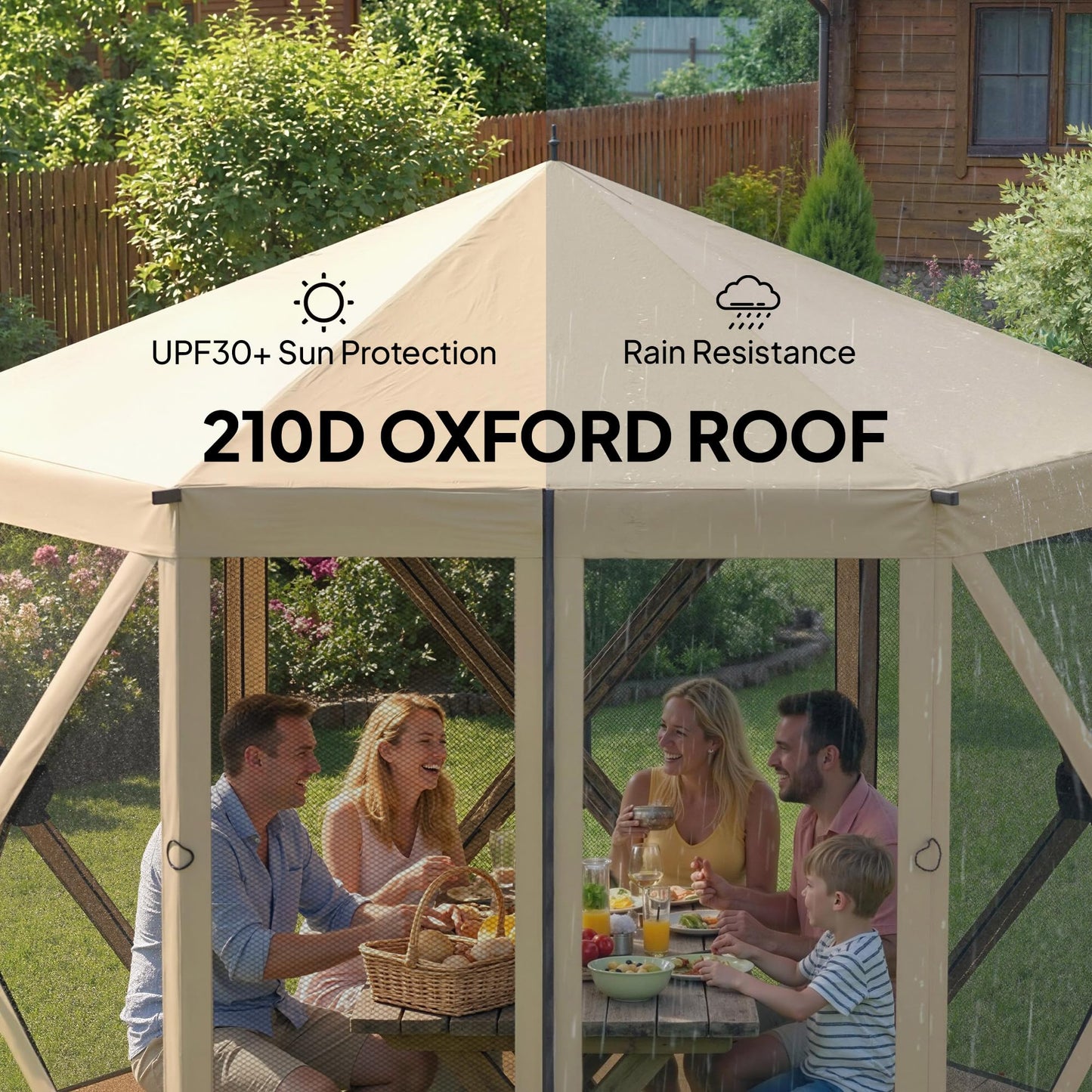 Outsunny 10 x 11 ft Pop Up Gazebo Screen Tent, Outdoor Portable Instant Camping Canopy Screen House Sun Shelter with Mesh Nettings, Carry Bag, Ground Stakes, Ropes for Patio, Backyard, Beige