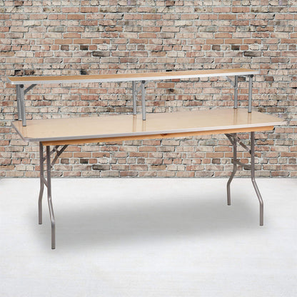 Flash Furniture Amara 72" x 12" x 12" Birchwood Bar Top Riser with Folding Silver Legs, Wooden Foldable and Portable Riser for Event and Bar Tables