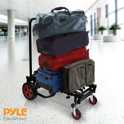 Pyle Compact Folding Adjustable Equipment Dolly - Heavy Duty Multi‑Function Convertible Cart Hand Truck/Platform Cart with Wheels - Expandable Up to 27.52'' to 44.25'' - 300LBS Load Capacity
