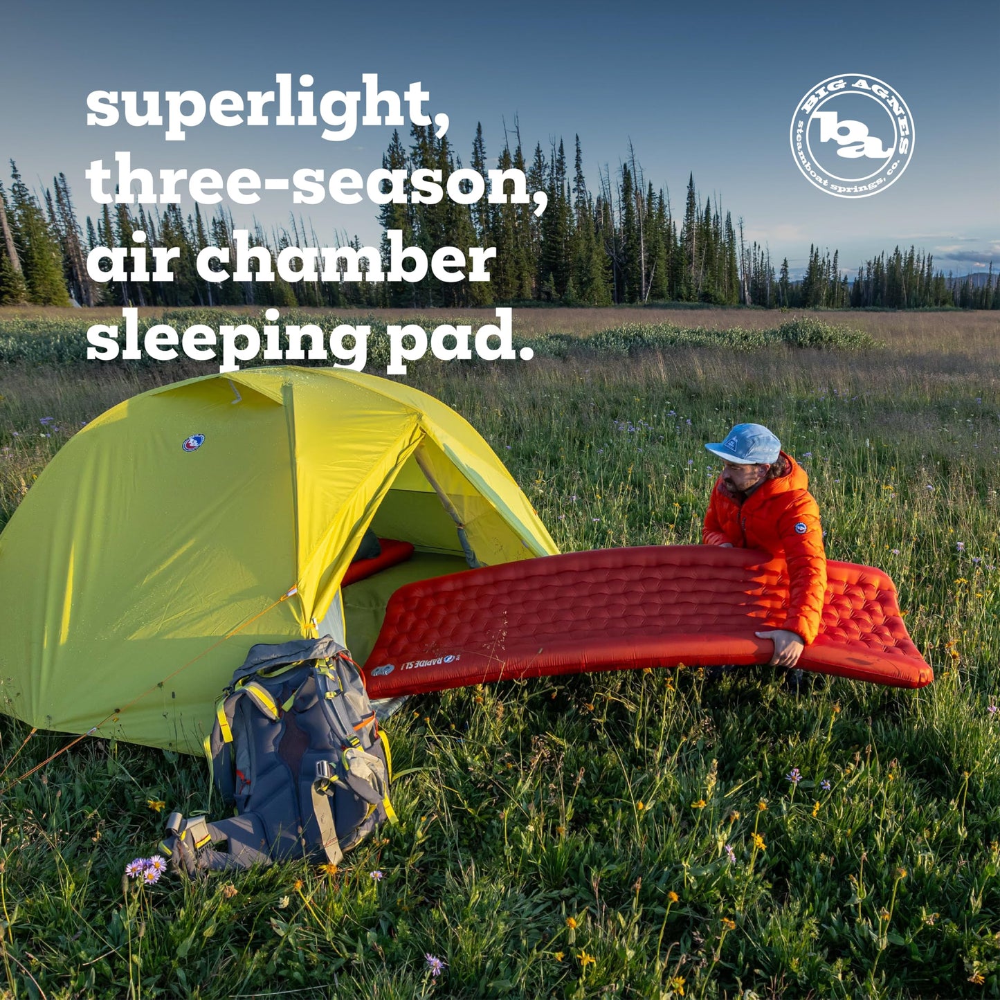 Big Agnes Rapide SL - Insulated Sleeping Pad, Ultralight, All Season Compact Backpacking and Hiking, Pumphouse Sack Included, Orange, 50x78 Tapered