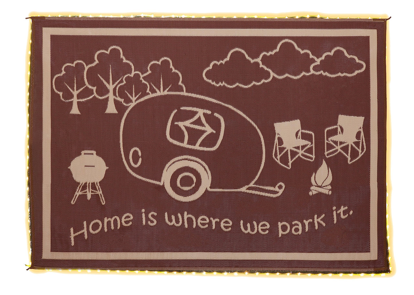 Stylish Camping LED Illuminated Patio Mat - Reversible RV Home Mat, Brown/Beige with LEDs Light, 8x18