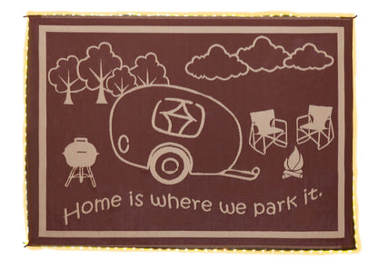 Stylish Camping LED Illuminated Patio Mat - Reversible RV Home Mat, Brown/Beige with LEDs Light, 8x18