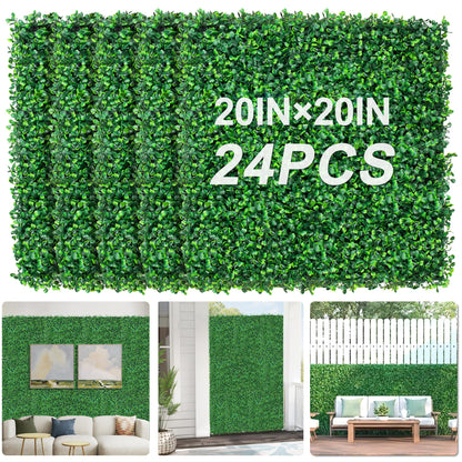 Grewyear Grass Wall Panels 20" X 20" (24Pcs) Greenery Backdrop, Artificial Green Grass Backdrop Boxwood Panels, Greenery Wall Decor Indoor, Privacy Hedge Screen for Outdoor Garden, Patio Decor