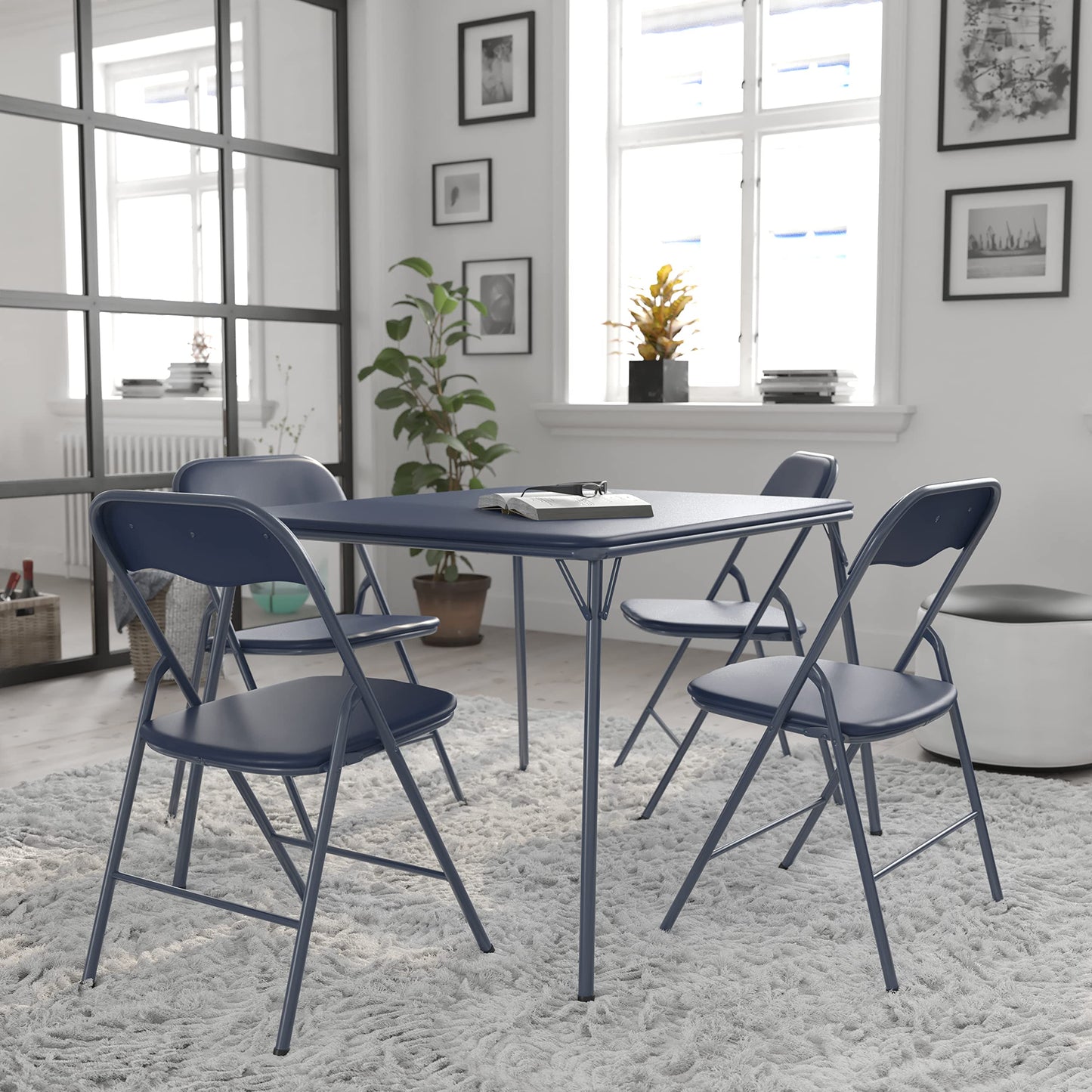Flash Furniture Madison 5-Piece Folding Card Table and Chairs Set, Portable Event Table and Chairs Set for Indoor and Outdoor Gatherings, Navy