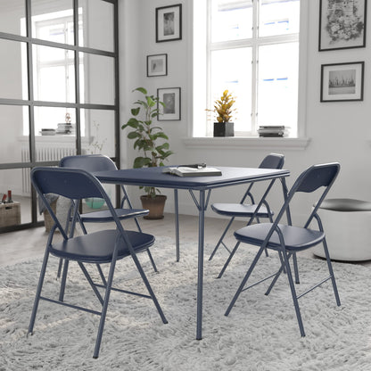 Flash Furniture Madison 5-Piece Folding Card Table and Chairs Set, Portable Event Table and Chairs Set for Indoor and Outdoor Gatherings, Navy