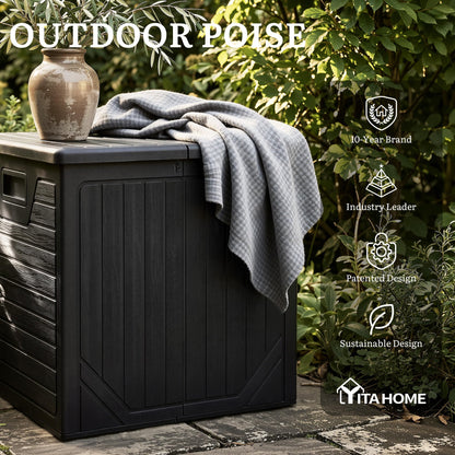 YITAHOME 150 Gallon Large Outdoor Deck Box, Lockable Resin Double-Wall Storage Box and Waterproof Patio Furniture Bin for Garden Tools & Pool Accessories, Black