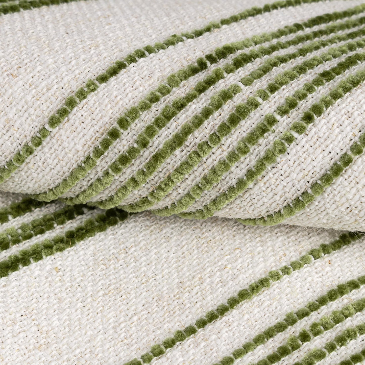 AELS 20x20 Decorative Farmhouse Linen Throw Pillow Covers, Beige with Olive Green Chenille Striped Pillow Case, Set of 2, Boho Textured Cushion Cover for Sofa Couch Living Room (Cover ONLY)