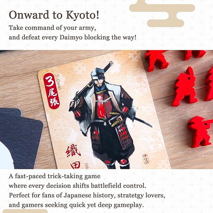 Joraku Deluxe Strategy Board Game 40 Wooden Samurai Meeples Area Control and Trick-Taking Mechanics for Strategy Game Enthusiasts 2-4 Players 20-40 Min