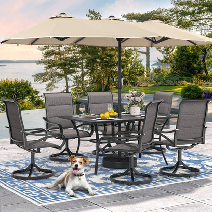 DWVO 4 Set Padded Outdoor Swivel Chairs, Exclusive Swivel Patio Chairs w/Sturdy Metal Frame & Cozy Padded High Back, All Weather Patio Swivel Chairs for Backyard Deck Garden, Gray
