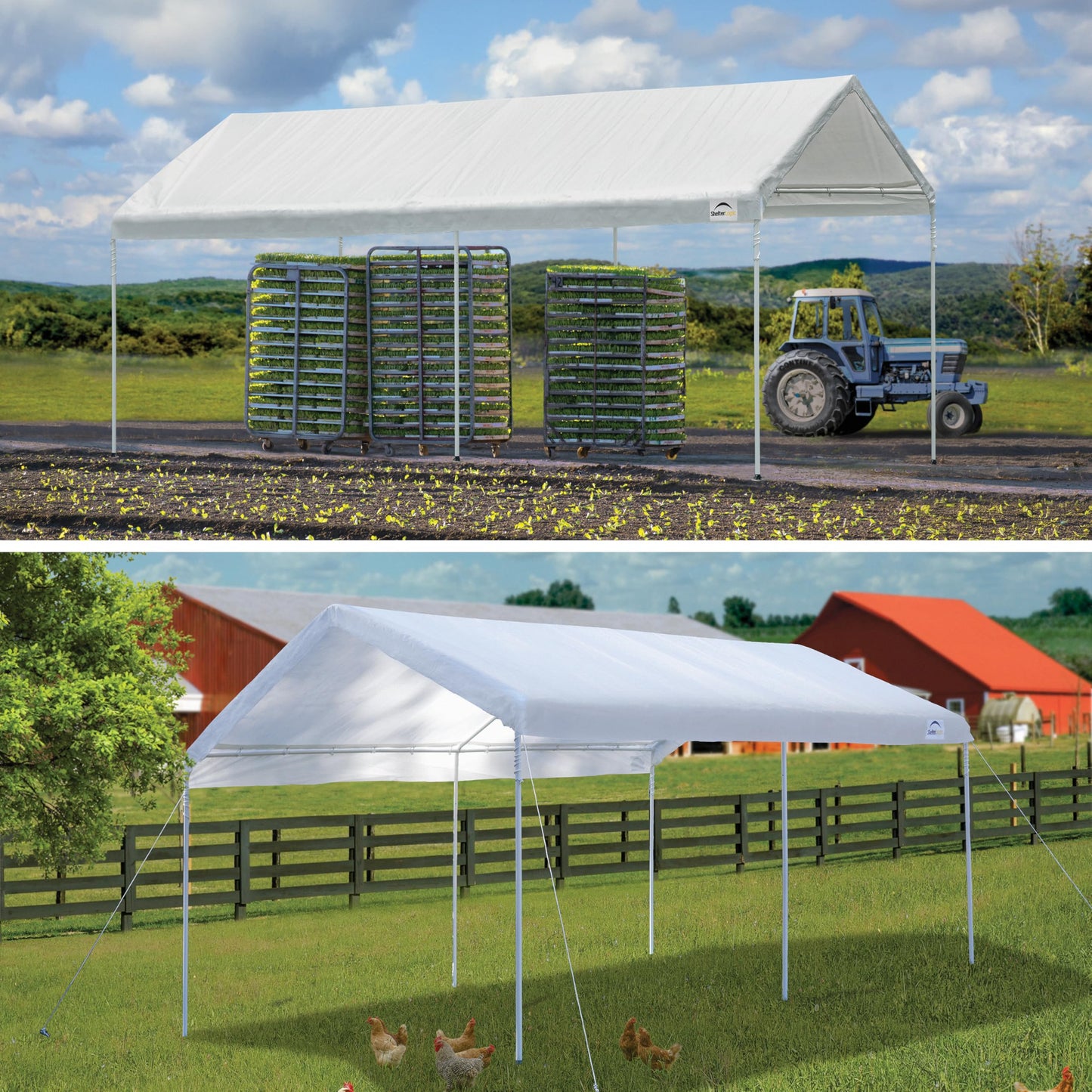 ShelterLogic 10' x 20' 6-Leg Agricultural Outdoor Shade Tent Canopy, UPF 50+, 100% Waterproof Small Storage Tent for Livestock and Crops, White