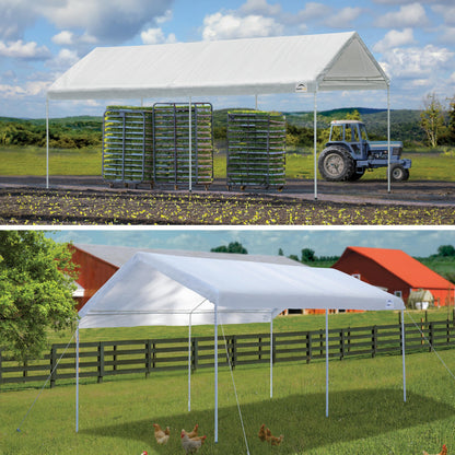 ShelterLogic 10' x 20' 6-Leg Agricultural Outdoor Shade Tent Canopy, UPF 50+, 100% Waterproof Small Storage Tent for Livestock and Crops, White