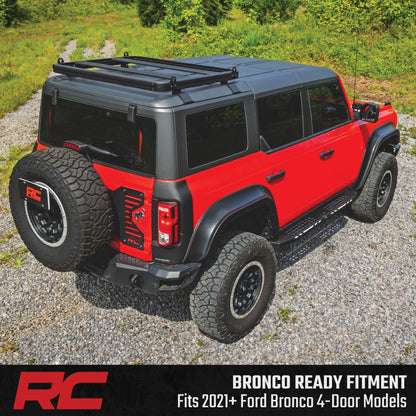 Rough Country Half Roof Rack for Ford Bronco 4-Door (2021–2026) - Aluminum Cargo Carrier with T-Slot Crossbars, 600 lb Load, Overland Roof Storage