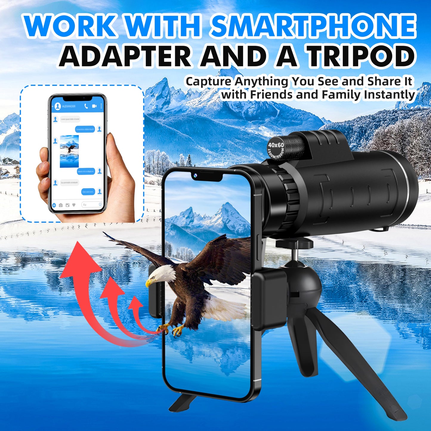 40x60 Monocular Telescope for Adults, Compact HD Monocular for Sports Events, Soccer Games, Concerts, Birdwatching, Hiking, Camping and Travel