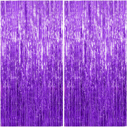 Skiennix Foil Curtain Backdrop - Purple Metallic Tinsel Fringe for Parties | 2 Pack