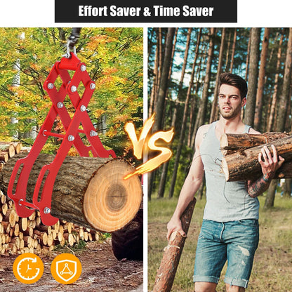 GarveeHome 36 in Logging Tongs with 4 Claws, Log Grapple Hook for Timber and Firewood, 360 Degree Swivel, Heavy Steel Log Grabber for Tractor, Skidder, Material Handling, 3000 LB Capacity, Red