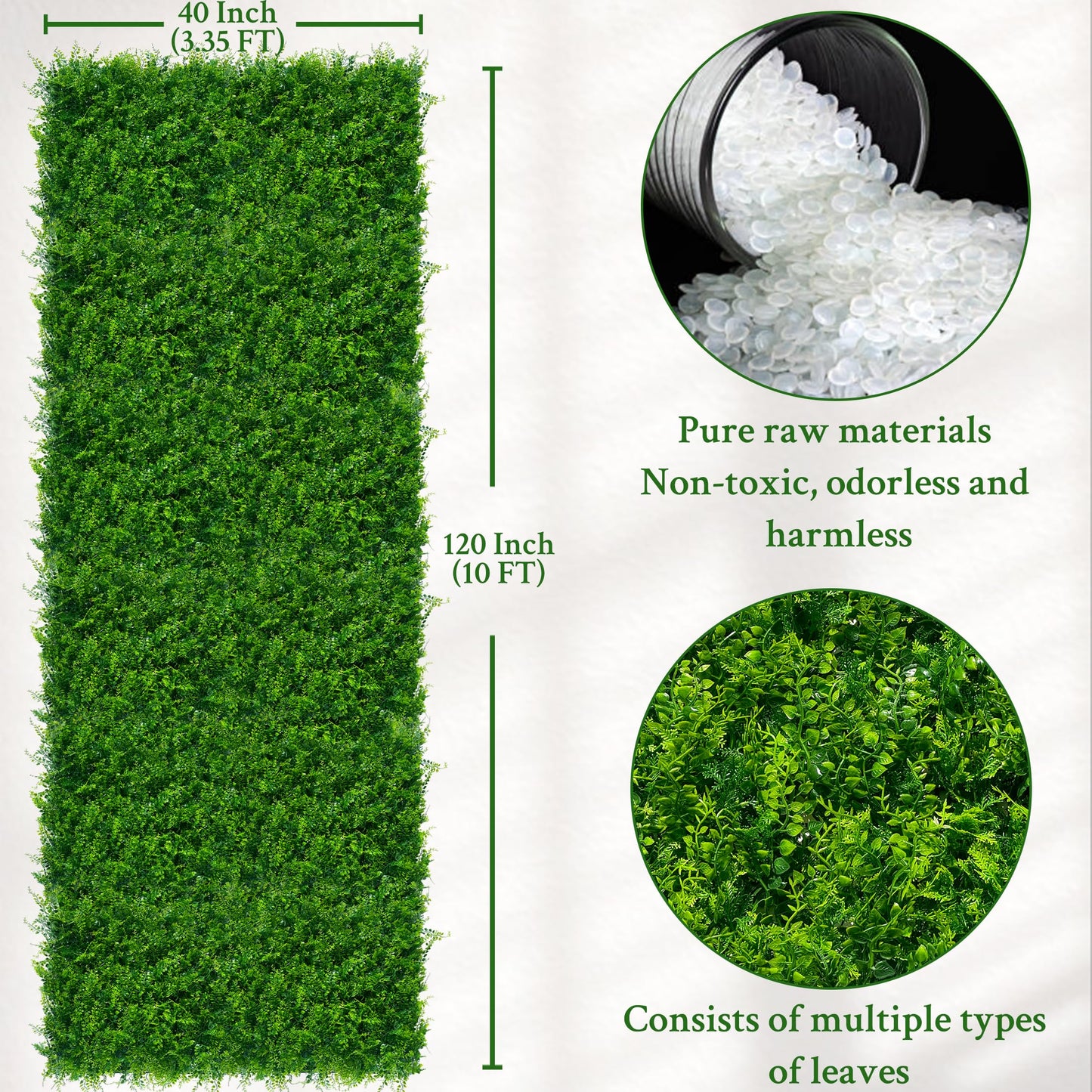 ODTORY Artificial Plants Hedge Wall Panels：40x120 Inch (33.5 sqft) UV-Anti Greenery Boxwood Fence Privacy Screen, Faux Ivy Grass Wall with Fake Leaves for Indoor Outdoor Background Covering