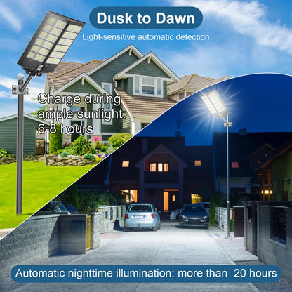 Jadisi 2-Pack Solar Street Light - 9000W Solar Street Lights Outdoor 300000LM, 7000K Commercial Parking Lot Light, Flood Outdoor Lights IP67 Waterproof with Motion Sensor, 3-Year Warranty