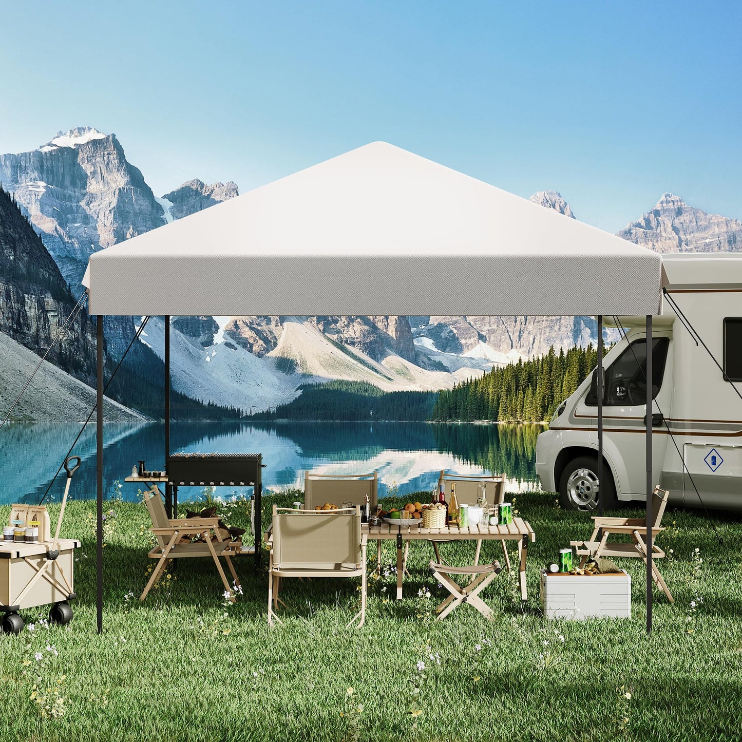 10' x 10' Pop Up Canopy Tent, Commercial Instant Outdoor Shelter with 3 Adjustable Heights, Portable Gazebo with Wheeled Carry Bag for Patio, Deck, Garden, Beach and Camping