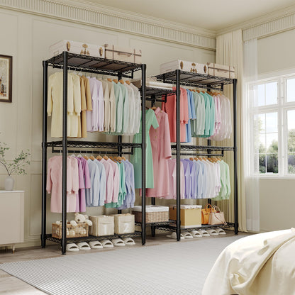 ExploreHorizon Freestanding Adjustable Garment Rack – Heavy Duty 1874LBS Capacity, 5 Hanging Rods & 8 Wire Shelves, Portable Closet Organizer (76.5" H x 73.6" L x 17.4" W)