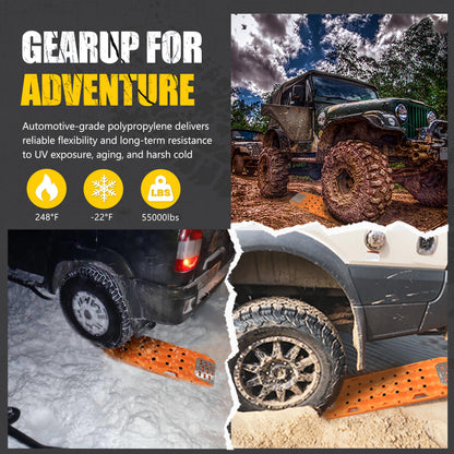 BUNKER INDUST Offroad Traction Board with Jack Base,Pair 47.24"L x 14"W Recovery Track Tire Traction Mat -Orange Sand,Mud,Snow Ramps (Replaceable Dual Colors Teeth/Rugged Steel Plate) Gen 11th