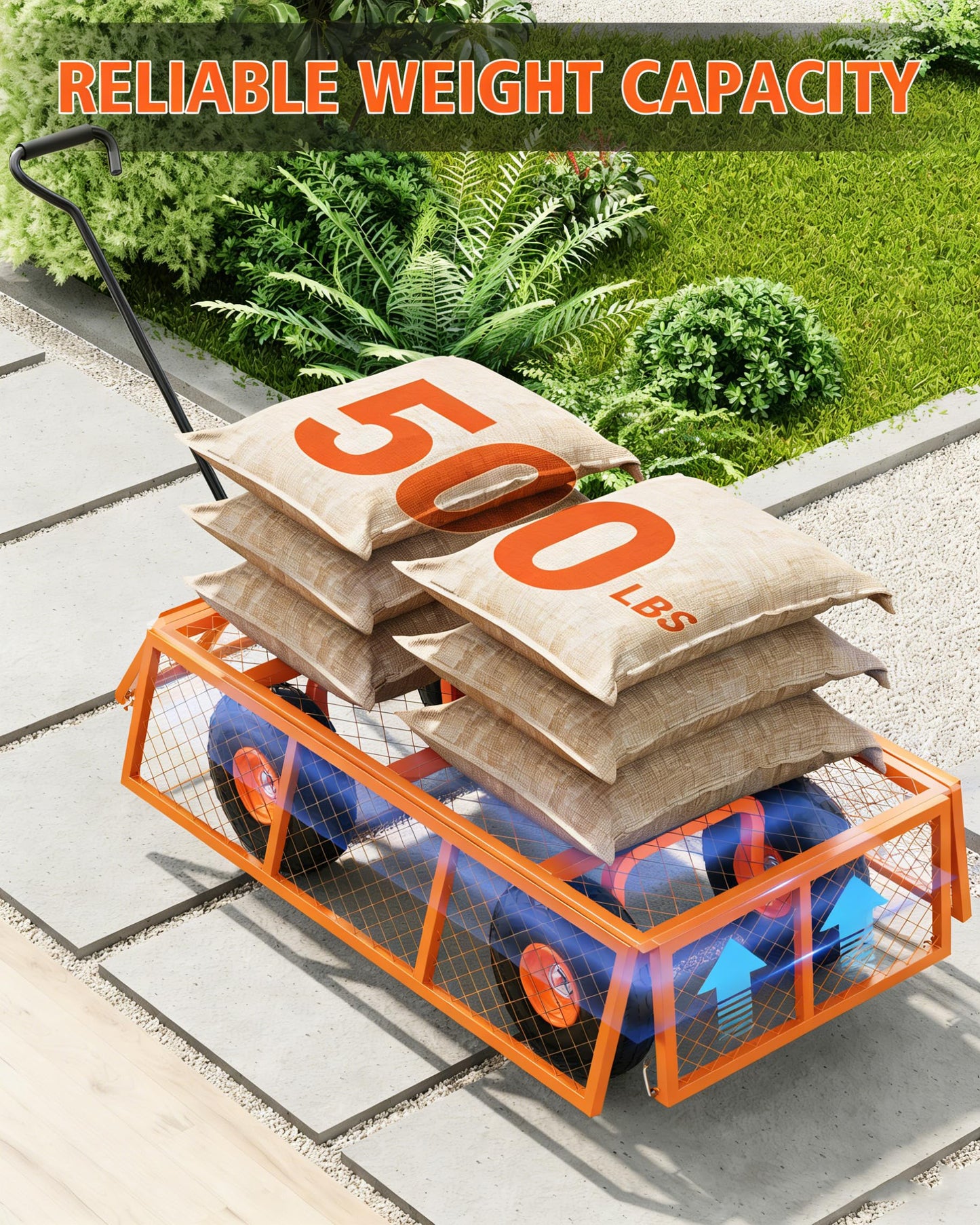 Garvee Steel Garden Cart, 500 LBS Capacity Utility Outdoor Wagon, Heavy Duty Mesh Garden Metal Wagon with Removable Sides, Flexible Handle for Yard, Lawn, Garden