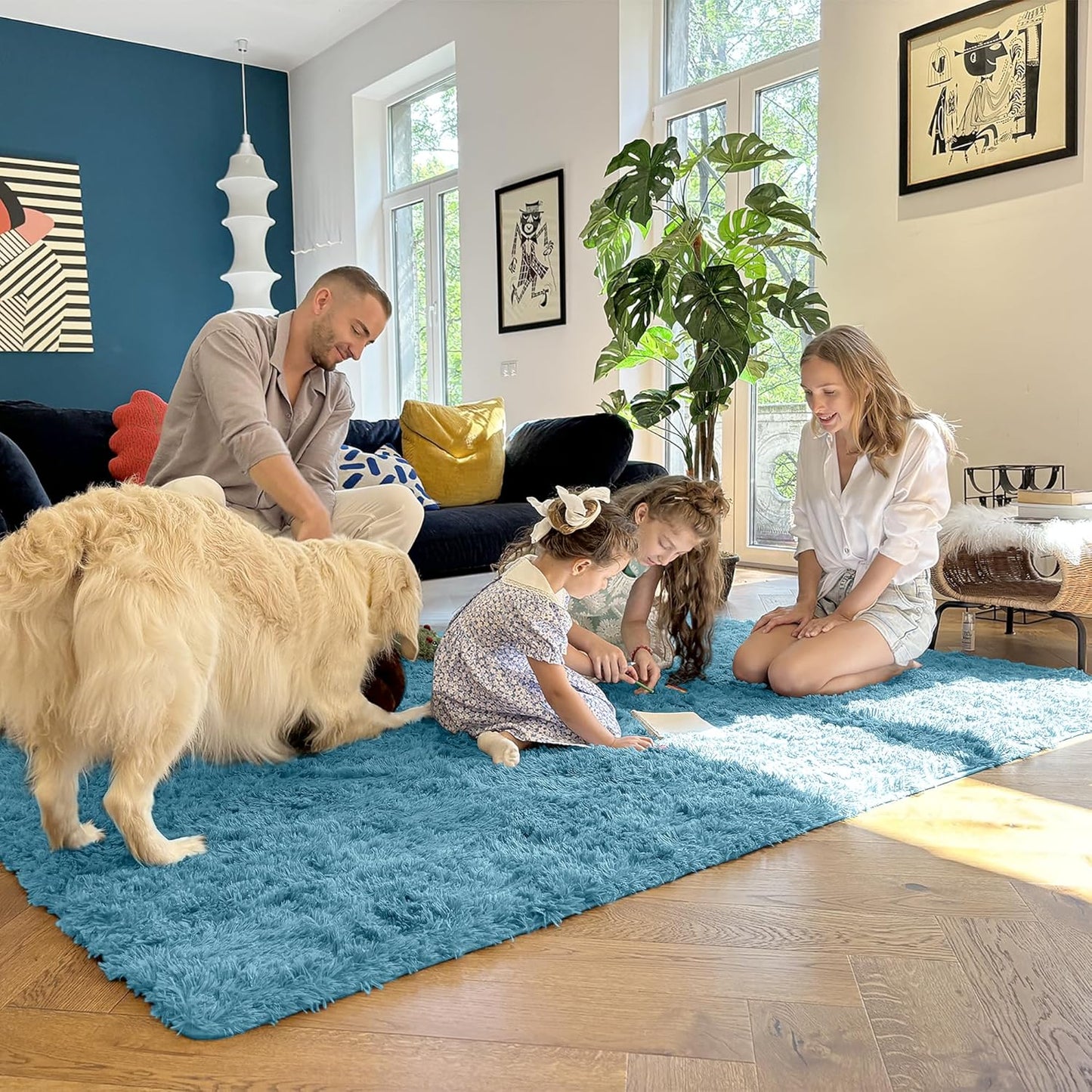 OLANLY Large Area Rug - Soft Fluffy Shaggy Carpet for Living Room & Bedroom | 5x7 Slate Blue