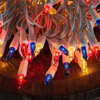Dazzle Bright Patriotic Mini String Lights, 100 Count, 20 FT, Waterproof, Red Blue and White, Model ZF-100-2/SB