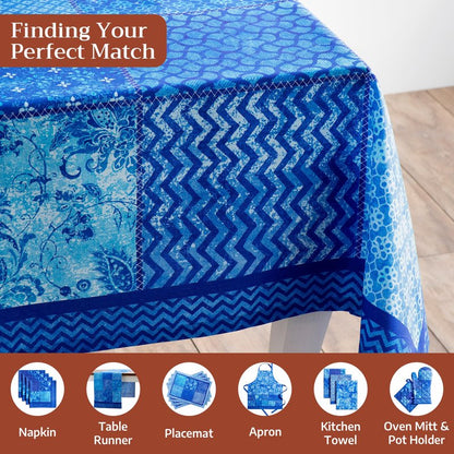 Maison d' Hermine Table Cloth Rectangle Table 100% Cotton 70 x 120 Inches Tablecloth Reusable Decorative for Dining Kitchen Room Farmhouse Home Gifts for Mothers Day Spring Summer - Indigo Love