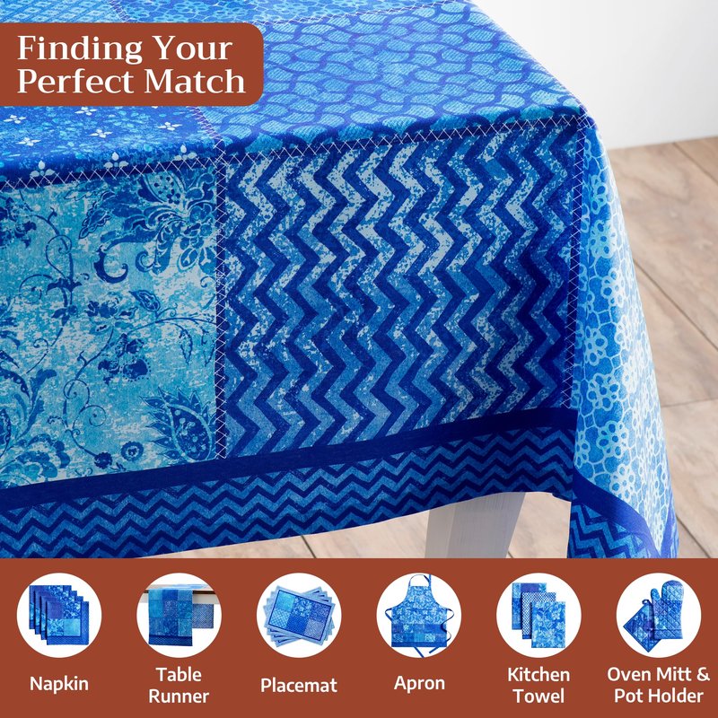 Maison d' Hermine Table Cloth Rectangle Table 100% Cotton 70 x 90 Inches Tablecloth Reusable Decorative for Dining Kitchen Room Farmhouse Home Gifts for Mothers Day Spring Summer - Indigo Love