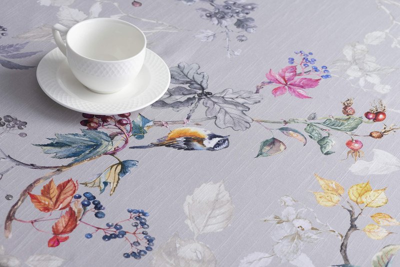 Maison d' Hermine Table Cloth Round Table 100% Cotton 63 Inches Fall Tablecloth Reusable Everyday Use for Thanksgiving Christmas Decorations Dining Farmhouse Party (Equinoxe - Grey)