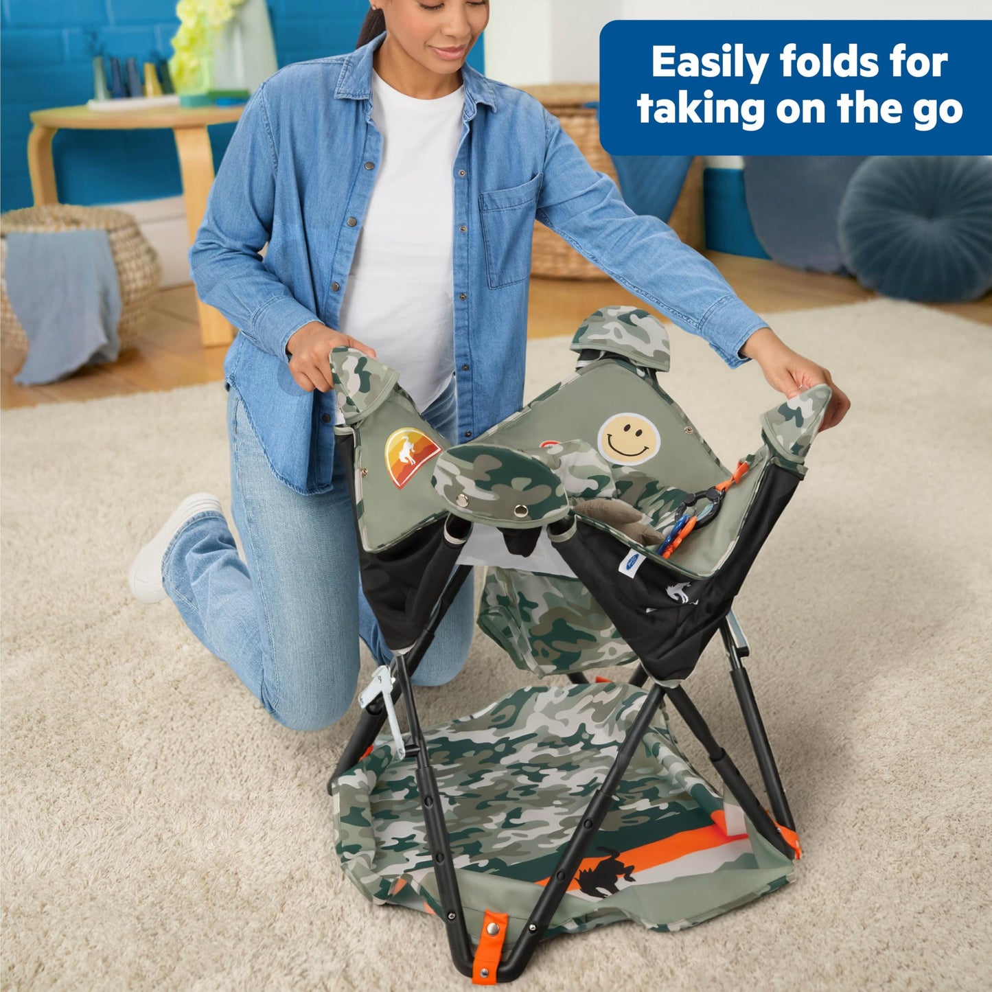 Bright Starts Ford Bronco Pop 'N Jump Portable Baby Jumper, Foldable Indoor/Outdoor Baby Jumper with Sensory Activities, Ages 6-12 Months