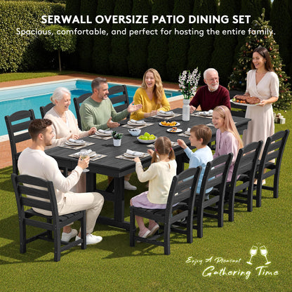 SERWALL Outdoor Armless Dining Chairs Set of 4, All-Weather HDPE Patio Chair with 19.7" Widened Seat, for Backyard, Garden, Black