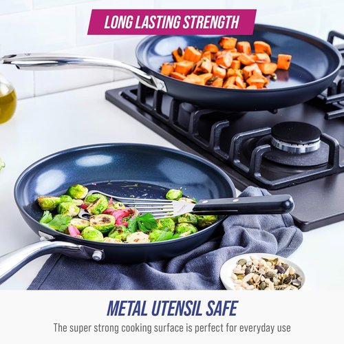 Blue Diamond Cookware | Hard Anodized Ceramic Nonstick Frying Pan Skillet Set - 10" & 12", PFAS-Free, Grey
