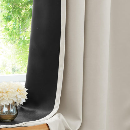 Urban Lotus Ivory Blackout Curtains - Thermal Insulated Room Darkening Drapes | 84" Length, 2 Panels