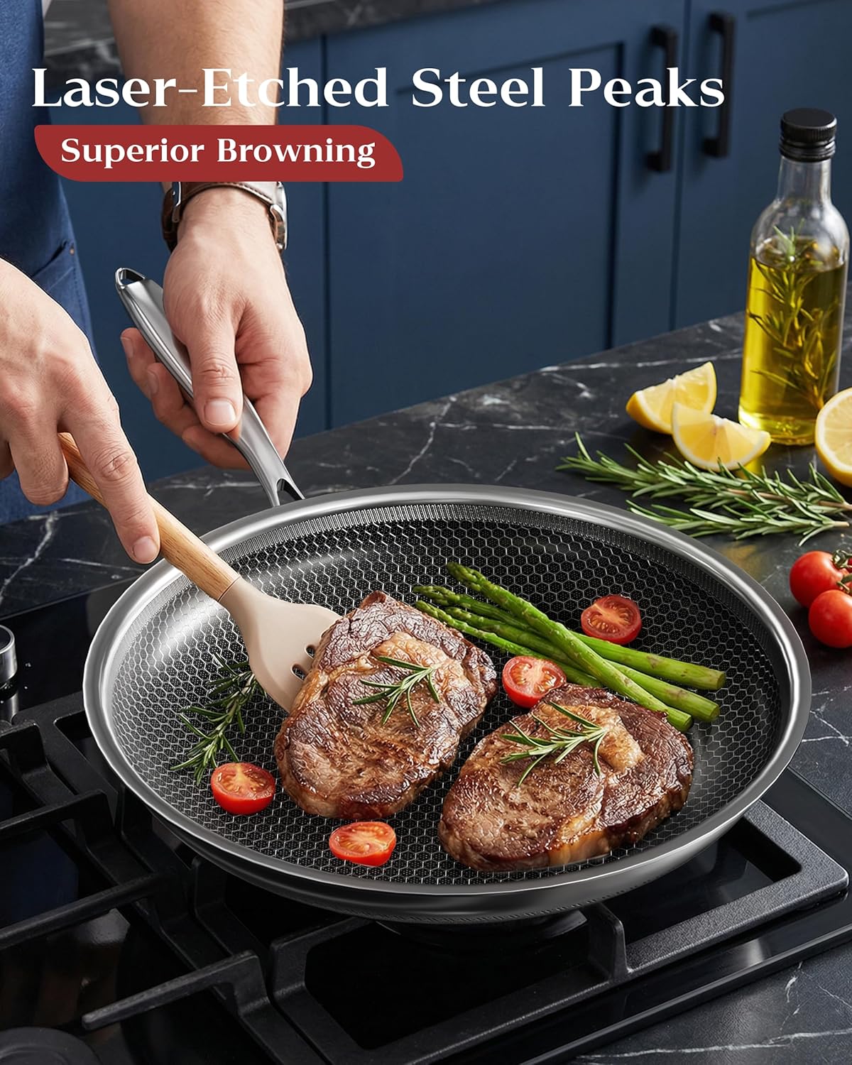 Skiennix Nonstick Frying Pan - 12-Inch Durable Stainless Steel Skillet | Induction Compatible, PFOA-Free, Dishwasher Safe