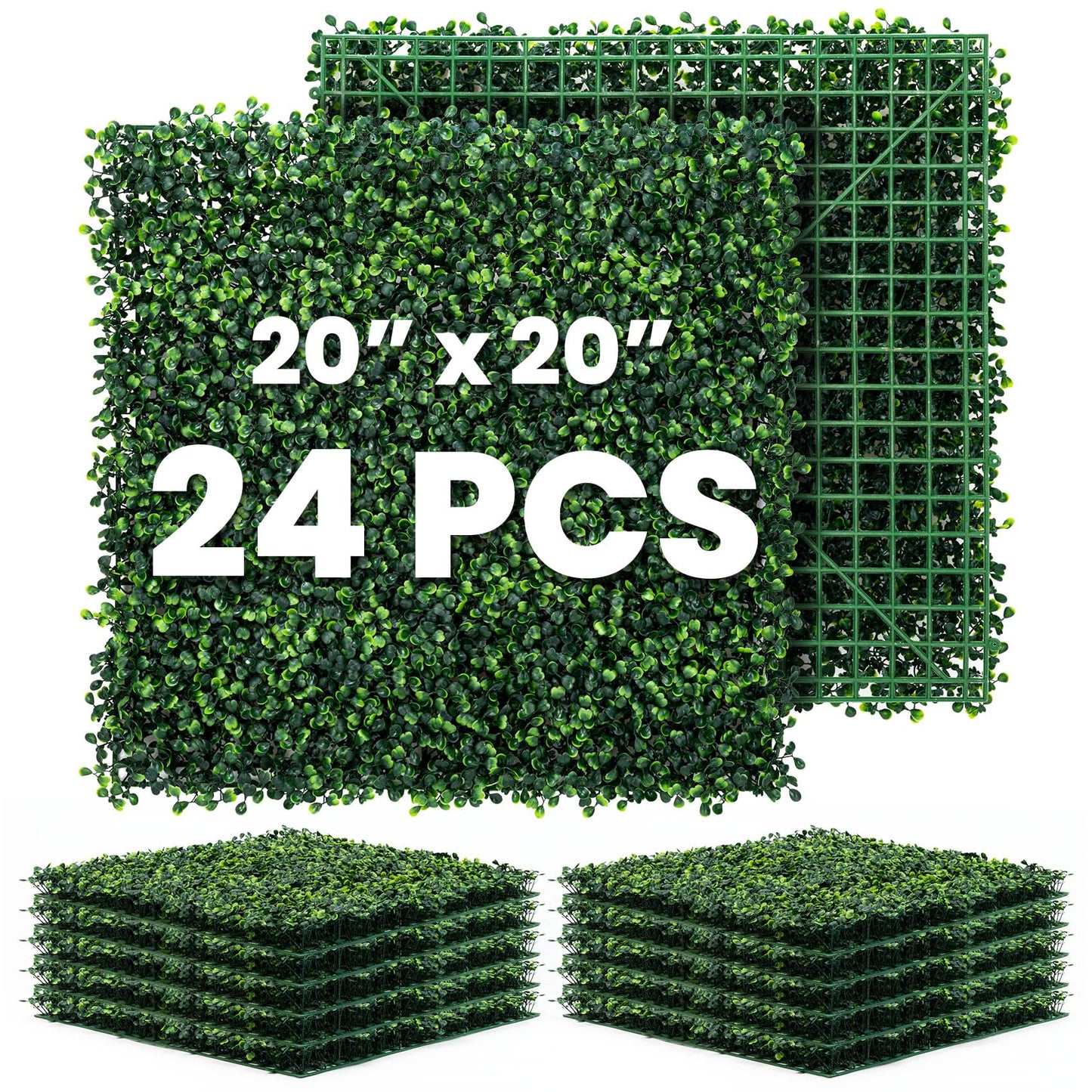Ticanros Grass Wall Panel 24 Pack 20"x20" Artificial Boxwood Hedge Plant Wall, Greenery Walls, Artificial Grass Backdrop, Privacy Hedge Screen Faux Boxwood for Outdoor,Indoor,Garden,Fence,Backyard