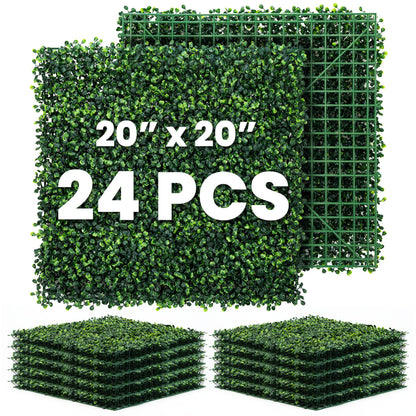 Ticanros Grass Wall Panel 24 Pack 20"x20" Artificial Boxwood Hedge Plant Wall, Greenery Walls, Artificial Grass Backdrop, Privacy Hedge Screen Faux Boxwood for Outdoor,Indoor,Garden,Fence,Backyard