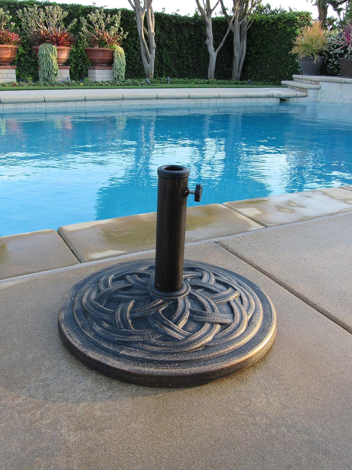 UBP18181-BR 18-Inch Cast Stone Umbrella Base - Rust-Free Composite with Bronze Powder Coated Finish