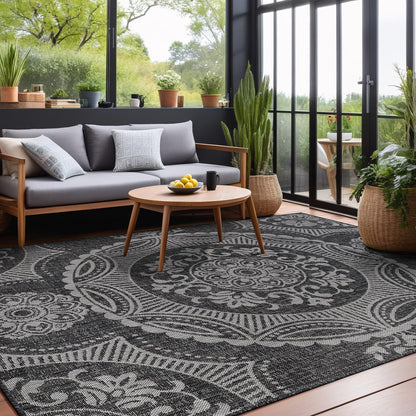 Luul Home Medallion Outdoor Rug 9x12 Washable Outside Carpet for Indoor Patio Porch Waterproof Easy Cleaning Non Shedding Area Rugs Dark Gray 9 x 12