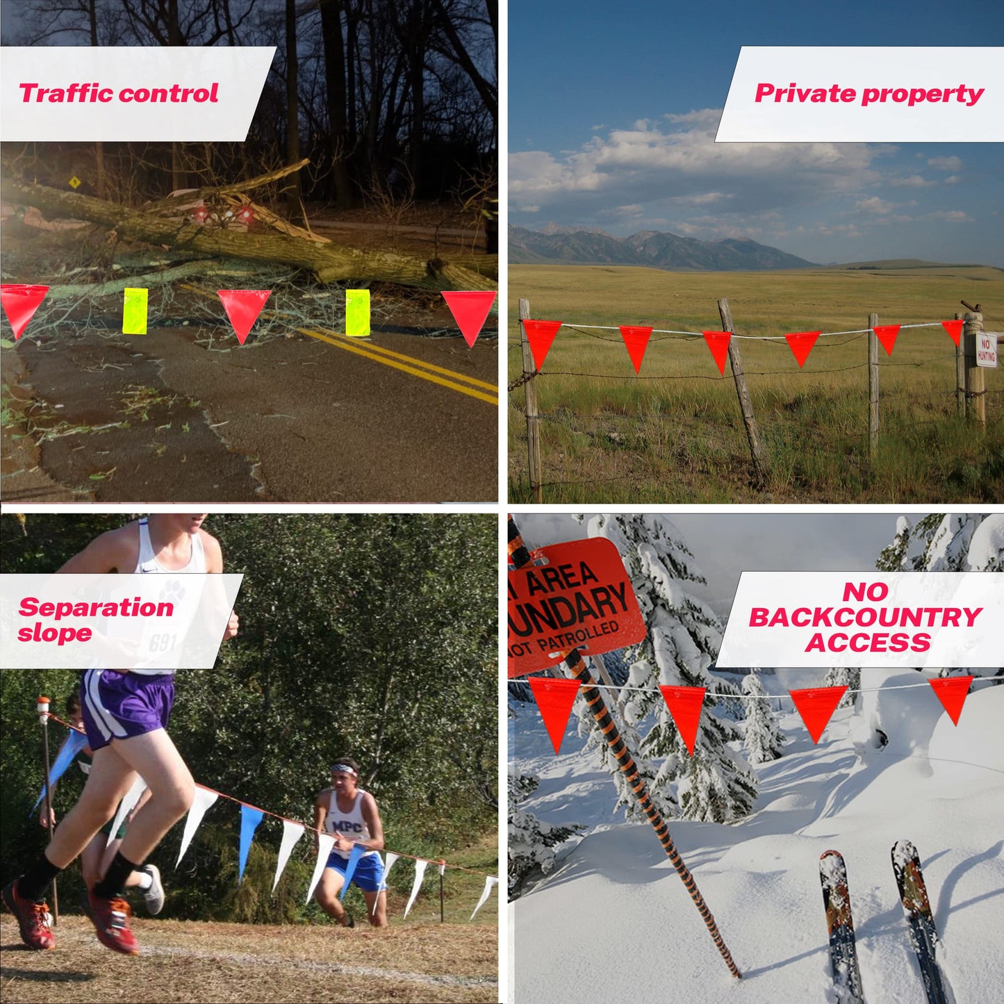 NACARUM OSHA Perimeter Marking Flags (408FT String) Warn of Hazardous Areas, Traffic Control.Marking Construction Sites, Scaffolding, Sporting Events, Private Property.